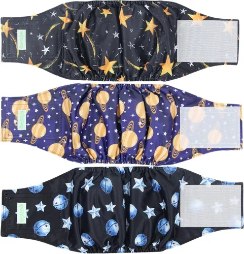 Vista 13 de Pañales para perro macho Wegreeco, lavables (paquete de 2), envoltorio para vientre lavable para perro macho, multicolor/fantasía (JEANS)