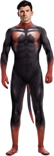 Vista 19 de Disfraz de animal para hombre con estampado de cola grande, overol peludo de elastano para cosplay, fiesta de Halloween