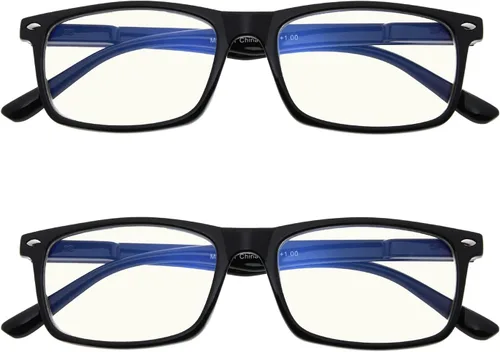 Vista 12 de Eyekepper Blue Light Reading Glasses Men Women, Rectangular Black Frame Transparente