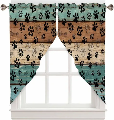 Vista 7 de Cenefas con festón a cuadros en blanco y negro para ventanas, cortinas de cocina estilo granja de 36 pulgadas de largo, juego de 2 paneles, cortinas