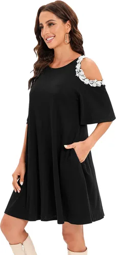 Vista 3 de Aofur Summer Cotton Lace Dress Ladies 2023 Cold Sleeve Casual Plus Size S-XXXL Sundress Women Solid Elegant Party Dress