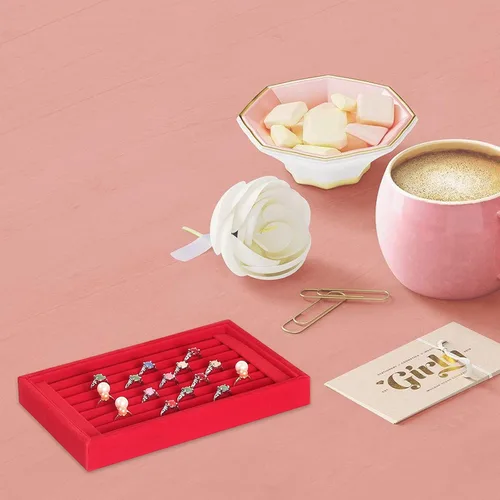 Vista 4 de Caja de joyería organizadora para mujeres y niñas, caja completa, aretes, bandeja de joyería, anillo de terciopelo, caja de joyería, caja