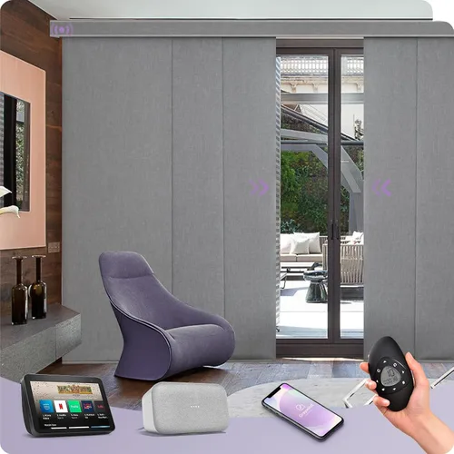 Vista 19 de Graywind Paneles deslizantes motorizados opacos compatibles con Alexa Google, persianas de riel para puertas corredizas de patio