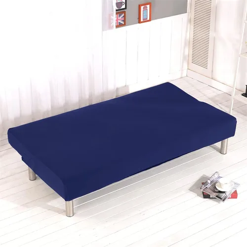 Vista 3 de Funda elástica para futón sin brazos, funda plegable para sofá cama con parte inferior elástica, lavable a máquina (azul oscuro)