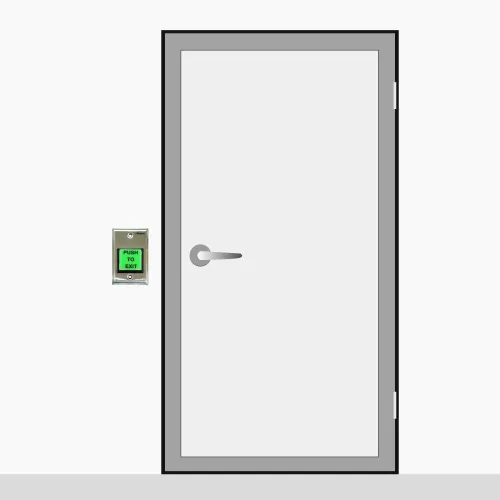 Vista 3 de Visionis Pulsar para salir botón VIS-7000 Interior verde cuadrado Solicitud de salida de acero inoxidable para control de acceso de puerta con luz