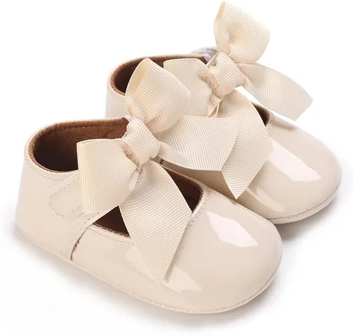 Vista 5 de LAFEGEN Zapatos planos Mary Jane para bebés y niñas con Bownot, suela suave, suela suave, piel sintética, recién nacidos, para primeros pasos