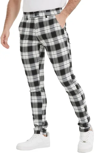 Vista 3 de Plaid&Plain Pantalones a cuadros para hombre, pantalones de vestir ajustados para hombre, pantalones chinos ajustados para hombre