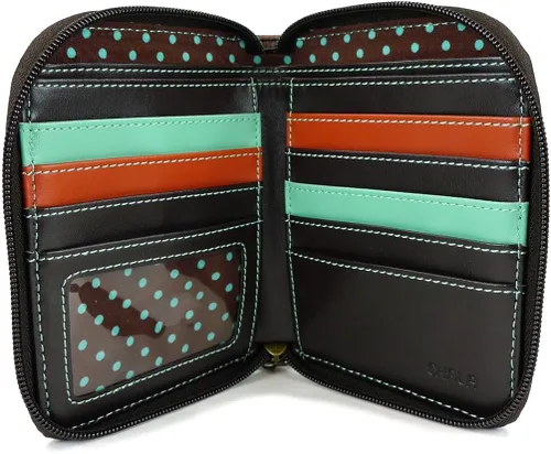 Vista 3 de CHALA Cartera con cremallera, pulsera, 8 ranuras para tarjetas de crédito, piel sintética resistente