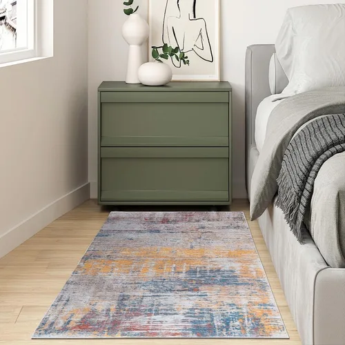 Vista 43 de Auemtyn Alfombra de área de 8 x 10 pies para sala de estar, alfombra lavable con parte trasera antideslizante, alfombra de pelo bajo para gris