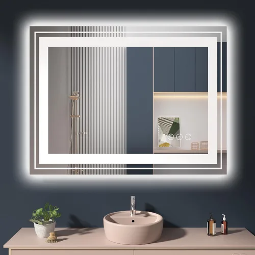 Vista 17 de Snowdool - Espejo de baño LED, de 24 x 36 pulgadas, con luz delantera y trasera, antiempañamiento, espejo de tocador de baño para pared, con función