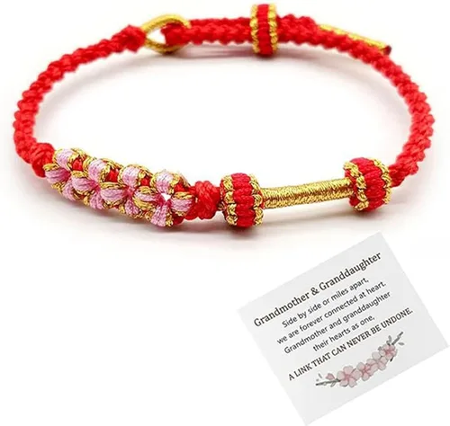Vista 7 de Pulsera de nudo de cereza con texto en inglés «To My Granddaughter A Link That Can Never Be Undone», pulsera para nieta de la abuela, ajustable