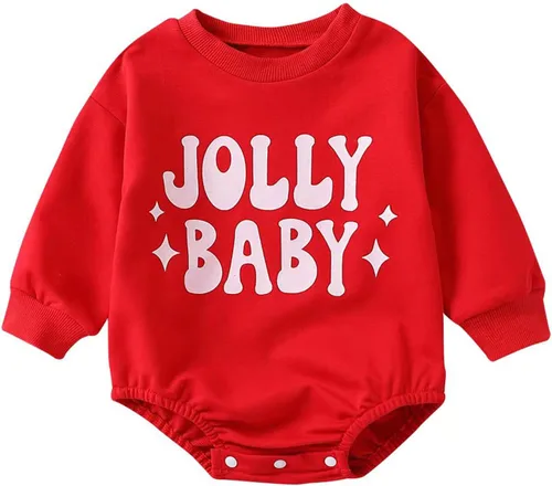 Vista 13 de My First Christmas Outfit Baby Girl Boy Letra Bubble Romper Oversize Enterizo Sudadera Otoño Invierno Albaricoque-santa