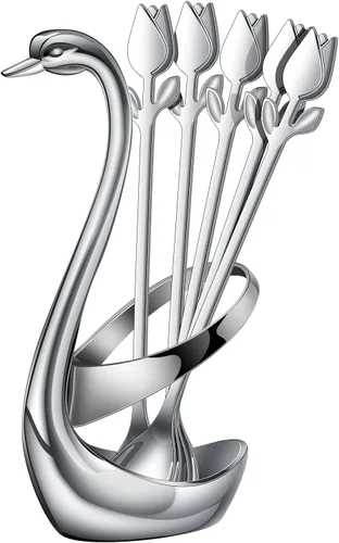 Vista 15 de Juego de 12 mini cucharas de café con mango de tulipán negro/rosa, acero inoxidable de 6 pulgadas para expreso, té, postre, ideal para demitasse