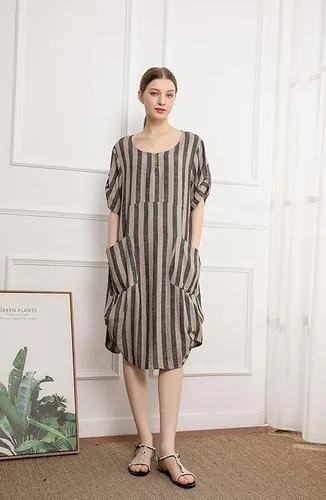 Vista 2 de Minibee - Vestidos casuales por debajo de la rodilla, holgados, con volantes y bolsillos para mujer