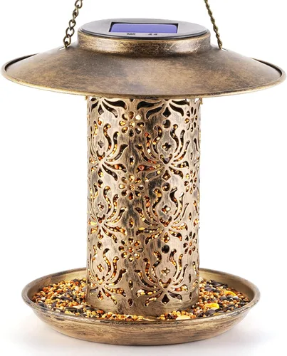 Vista 9 de SWEETFULL Comedero Solar para Pájaros para Exteriores Colgante, Comedero de Metal para Pájaros Silvestres para Cardenales, Farol Solar de Jardín