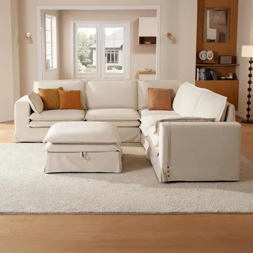 Vista 14 de Sofá modular lavable de gran tamaño de 89 pulgadas, sofá nube con funda totalmente extraíble, sofás seccionales para sala de estar, tela