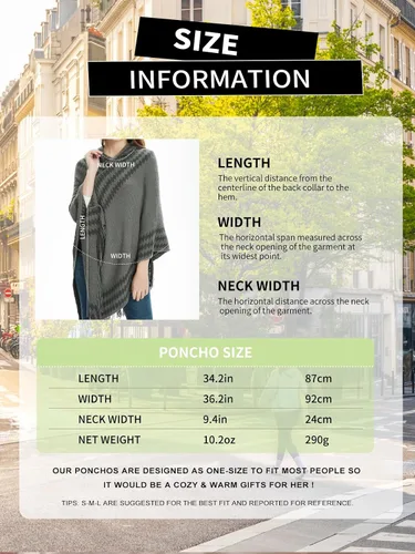 Vista 6 de Ferand Suéter poncho de punto con capucha y rayas en zigzag para mujer con flecos