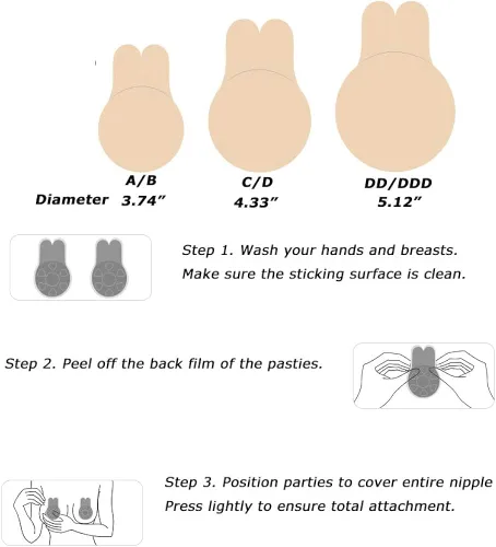 Vista 6 de LAVESHOP sujetador invisible 2 pares mujeres cinta de elevación de pecho adhesivo sujetador de silicona sin tirantes pezón cubre espalda conejo oído