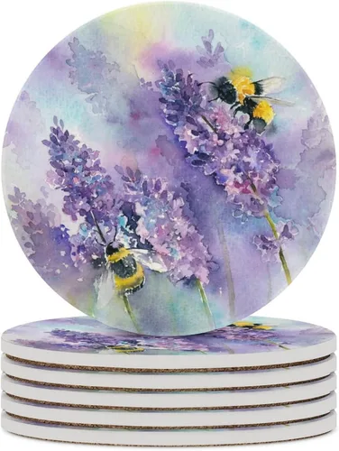 Vista 12 de Van Gogh - Juego de 4 posavasos abstractos de cerámica de diatomita absorbentes con base de corcho, protección de mesa, adecuados para mesas de Gato