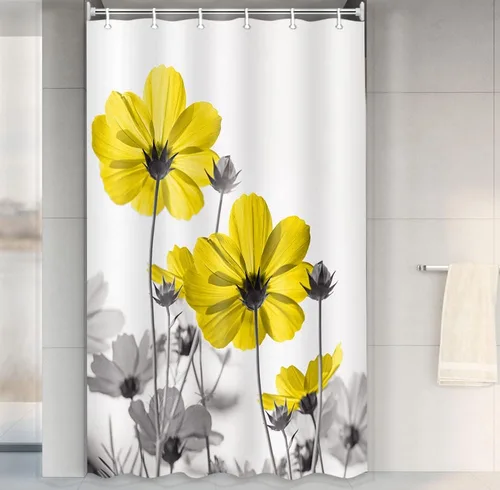Vista 31 de MERCHR Cortina única floral azul para decoración de baño, cortina de ducha estilo granja con flores de margarita azul y gris elegantes y diseño