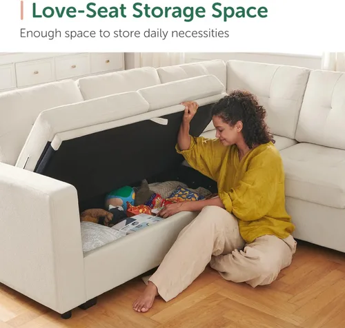 Vista 6 de HONBAY Sofá Seccional Cama Extraíble, Sofá Seccional en Forma de U con Chaise de Almacenamiento, Sofá Cama para Sala de Estar, Beige