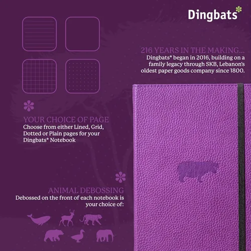 Vista 2 de Dingbats* Cuaderno de escritura con cuadrícula de vida silvestre A5, tapa dura de cuero vegano, ideal para trabajo, viajes, bolsillo, cierre