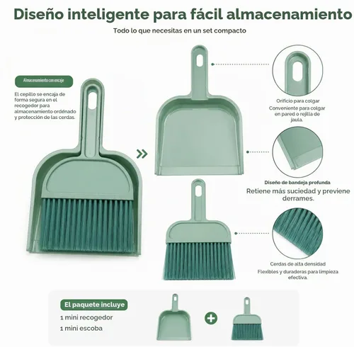 Vista 5 de Rypet Juego de mini recogedor y cepillo para limpieza de jaulas de mascotas pequeñas – Escoba de mano compacta para conejillo de indias, conejo