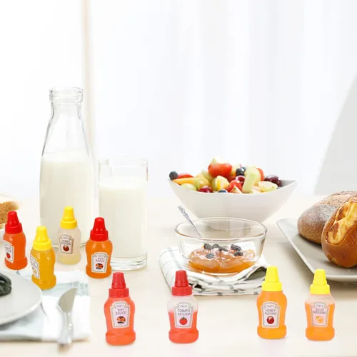 Vista 4 de Jspupifip Mini botellas de salsa de tomate con tapa de rosca resistente, mini botellas exprimibles de condimentos portátiles de salsa de miel