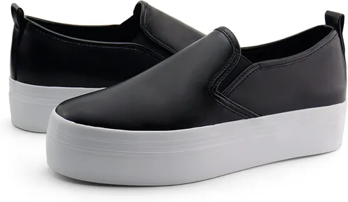 Vista 5 de JABASIC Mocasines de plataforma sin cordones para mujer zapatos casuales cómodos