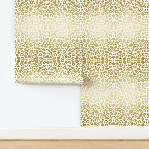 Vista 4 de Spoonflower Muestro de papel tapiz extraíble - Papel pintado prepegado de encargo blanco animal negro con estampado de leopardo dorado
