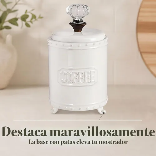 Vista 4 de Mud Pie - Recipiente de Café de Cerámica con Manija y Tirador de Puerta, Blanco