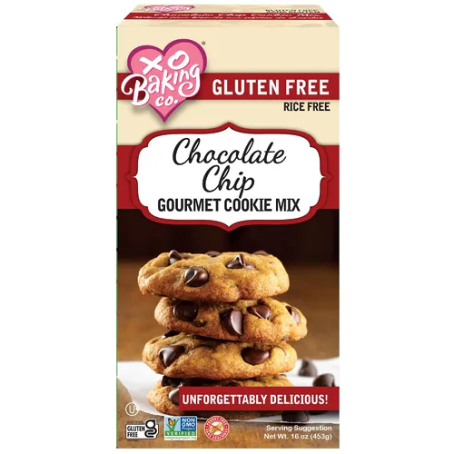 Vista 2 de XO Baking Co. Mezcla de galletas gourmet con chispas de chocolate sin gluten; sin OGM, Kosher; sin arroz; sin lácteos; sin maní; sin conservantes