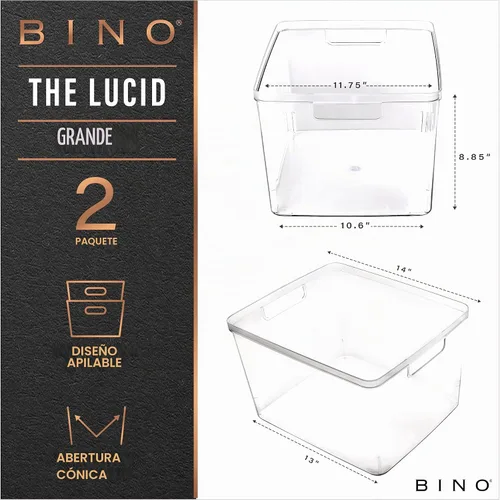 Vista 2 de BINO Contenedores de almacenamiento de plástico, grandes, paquete de 2 de The Lucid Collection, contenedores multiusos, asas integradas, libres