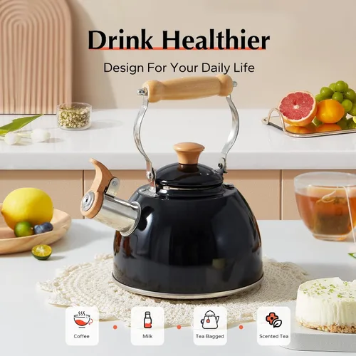 Vista 6 de ROCKURWOK - Tetera de estufa, tetera con mango ergonómico de tacto frío, tetera de acero inoxidable de grado alimenticio, tetera de estufa, tetera