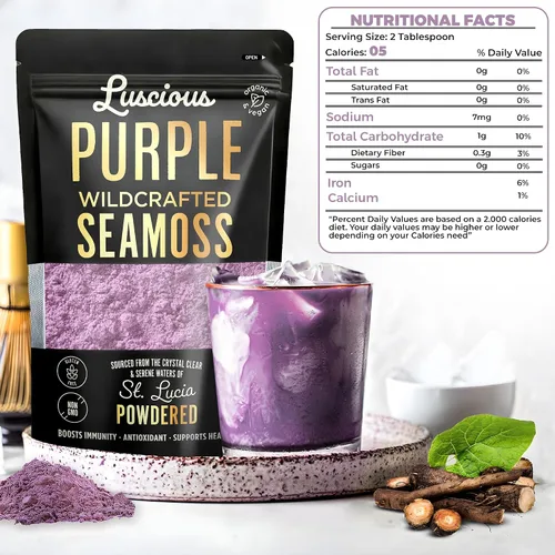 Vista 6 de Luscious Purple - Polvo de musgo marino silvestre de 3 onzas Santa Lucía 100% orgánico polvo de superalimento de musgo marino Apoya la salud