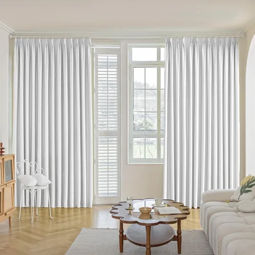 Vista 14 de MUMFAS - Cortina de Pliegue con Enganche, Crema Beige, 52" de ancho x 63" de largo, 50% Opaca, Aislamiento Térmico, Cortina de Puerta de Patio