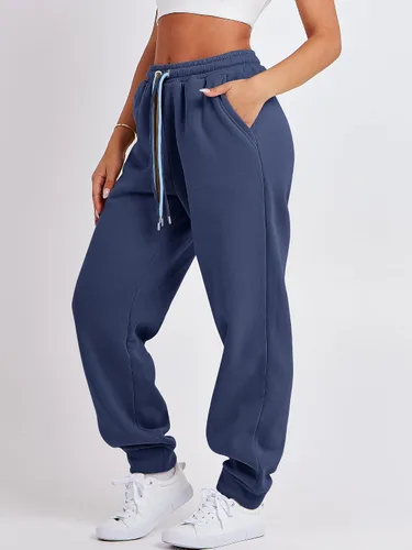Vista 4 de ANRABESS Pantalones deportivos holgados de forro polar de cintura alta para mujer, pantalones deportivos Y2K para adolescentes y niñas