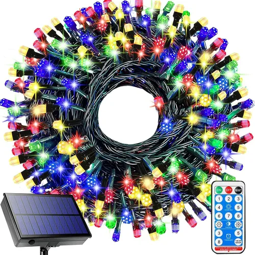 Vista 7 de Luces solares de Navidad para exteriores, 115 pies, 300 LED, 8 modos, impermeables, luces de patio para árbol de Navidad, patio, jardín, decoración