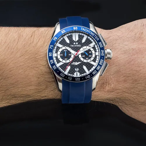Vista 5 de TW Steel Yamaha Factory Racing Unisex Quartz Watch with Black Dial Chronograph Display and Black Rubber Strap
