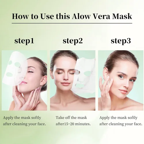 Vista 6 de Máscaras Faciales de Cuidado de la Piel, Mascarillas en Hojas de Aloe Vera, Máscaras Hidratantes y Calmantes para Todo Tipo de Piel, Cuidado Solar