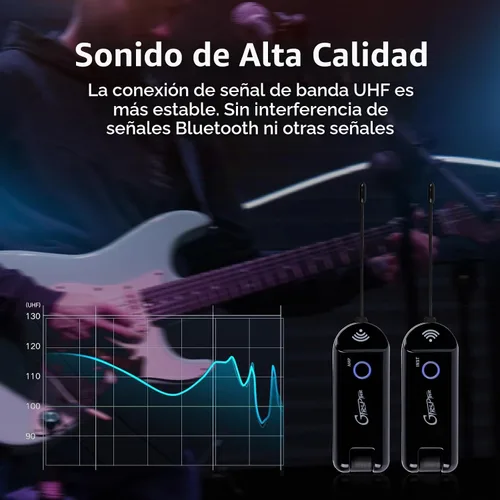Vista 6 de GTRS GWU4 UHF Sistema de guitarra inalámbrica 4 canales de señal, transmisor y receptor recargable, coincidencia automática, baja latencia, rango