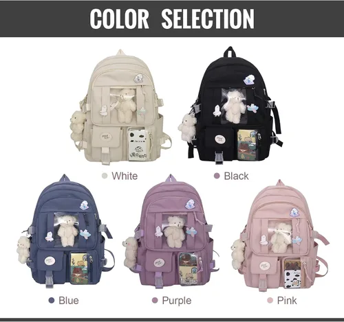 Vista 7 de Freie Liebe Linda mochila Kawaii mochila con pin y accesorios, Púrpura, Classic