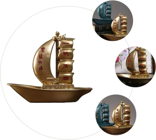 Vista 3 de DECHOUS Decoración temática náutica, adorno de velero de resina, modelo de yate para oficina en casa, adorno de vela delicado