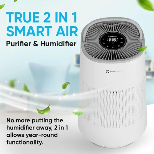 Vista 2 de Combo de purificador de aire y humidificador todo en uno para dormitorio, humidificador y purificador de aire inteligente 2 en 1 silencioso