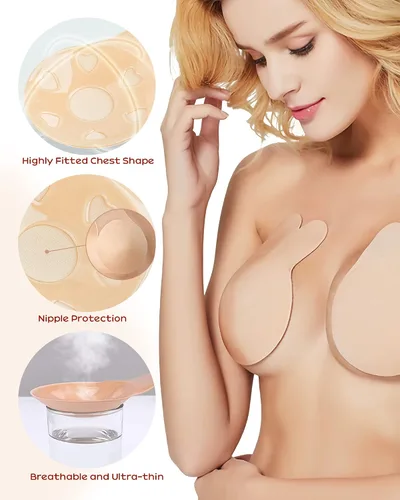 Vista 4 de 2 Pairs Sticky Bra Backless Strapless Bras for Women, Reusable Adhesive Invisible Bra Stick on Bra Push up for Large Breasts