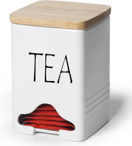 Vista 8 de Organizador de almacenamiento de bolsas de té de cerámica con tapa (azul marino)