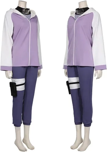 Vista 4 de Alaiyaky Disfraz de Hinata Hyuga, cosplay de Hinata con protector de frente, bolsa Kunai para mujer
