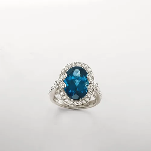 Vista 5 de Ross-Simons 7.89 ct. t.w. London Blue and White Topaz Ring With Diamond Accents in Sterling Silver