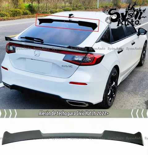 Vista 2 de Compatible con Honda Civic Hatchback 2022-2026, alerón trasero de techo con ala, visera, negro brillante