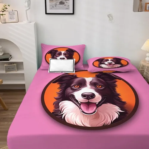 Vista 3 de Border Collie - Juego de sábanas tamaño individual, bonitas sábanas de microfibra suave y bolsillo profundo, sábanas y fundas de almohada estampadas